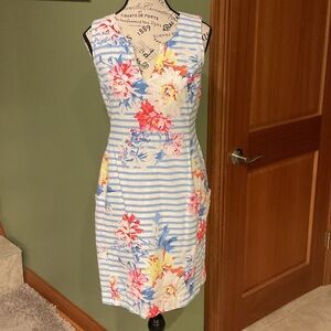 Joules Blue Floral Striped Midi Dress, Sz 2